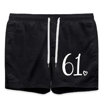 Mignon numéro 61, 61 ans, cadeau de 61e anniversaire - Short de bain - noir - Devant - AI Model Male 185 light (185cm)