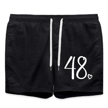 Niedliche Nummer 48, 48 Jahre alt, 48. Geburtstagsgeschenk - Badeshorts - Schwarz - Vorne - AI Model Male 185 light (185cm)