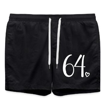 Cute Number 64, 64 Years Old, 64th Birthday Gift - Swim Trunks - black - Front - AI Model Male 185 light (185cm)