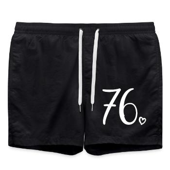 Cute Number 76, 76 Years Old, 76th Birthday Gift - Swim Trunks - black - Front - AI Model Male 185 light (185cm)