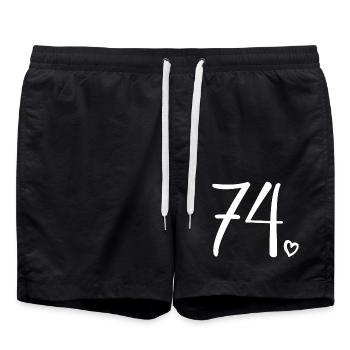 Mignon numéro 74, 74 ans, cadeau de 74e anniversaire - Short de bain - noir - Devant - AI Model Male 185 light (185cm)