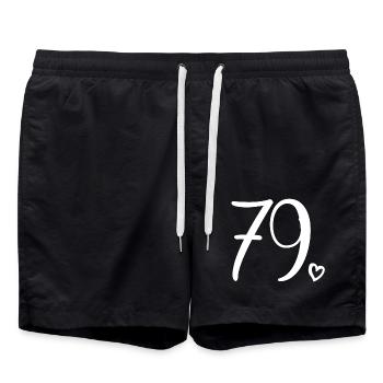 Cute Number 79, 79 Years Old, 79th Birthday Gift - Swim Trunks - black - Front - AI Model Male 185 light (185cm)