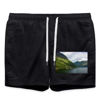 Entrance of the Geiranger fjords near Geiranger - Swim Trunks - black - Front - AI Model Male 185 light (185cm)