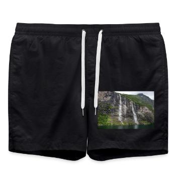 Seven Sisters Waterfall Norway Geiranger - Badeshorts - Schwarz - Vorne - AI Model Male 185 light (185cm)