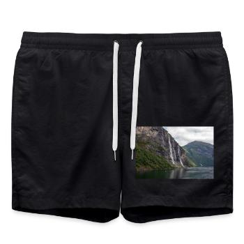 Seven Sisters Waterfall at the Geiranger fjords - Swim Trunks - black - Front - AI Model Male 185 light (185cm)