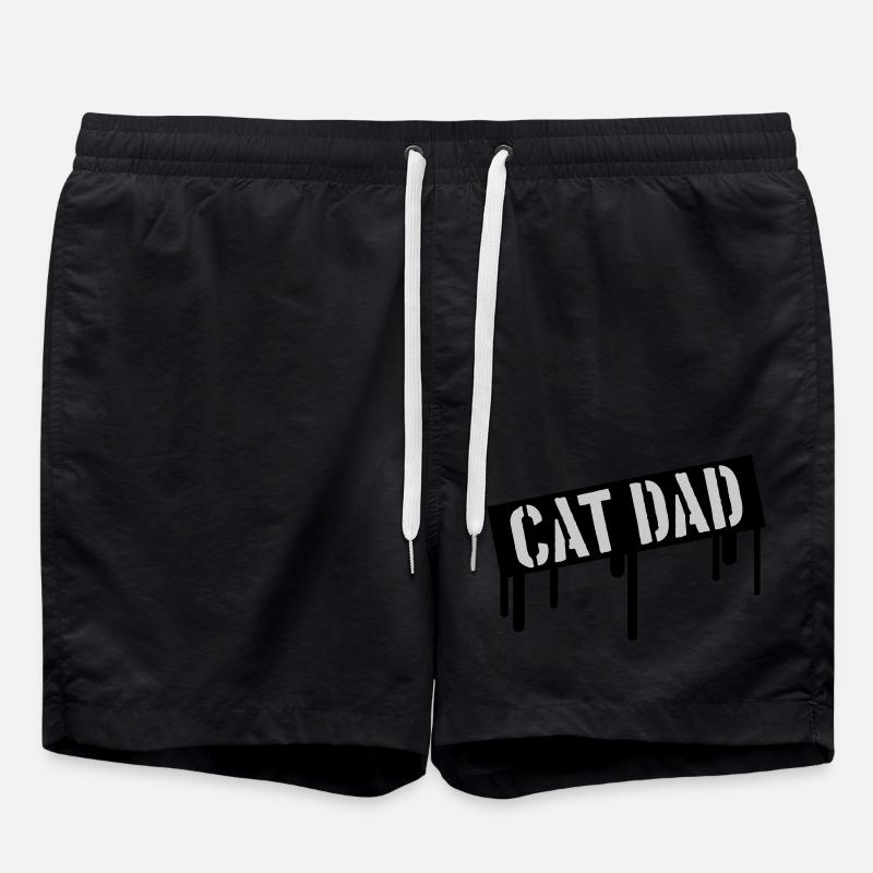 Stamp Cat Dad Logo - Swim Trunks - black
