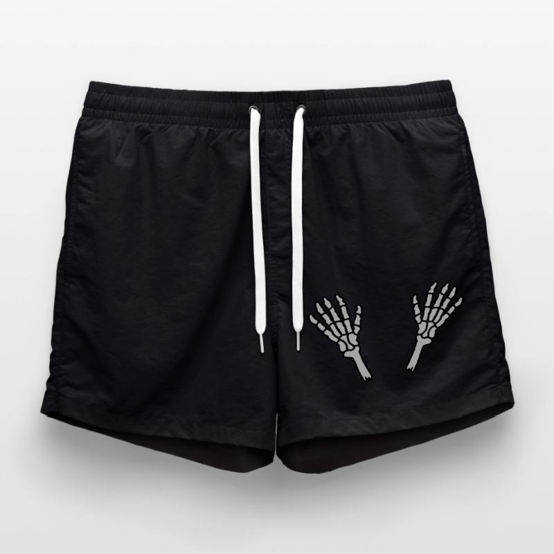 2 Skeleton Hands Bones Swim Trunks