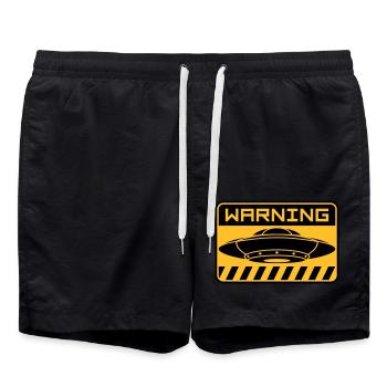 Warning shield flying UFOs - Swim Trunks - black - Front - AI Model Male 185 light (185cm)