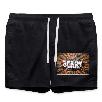 Scary Halloween Comic Stil Graffiti Schriftzug auf - Badeshorts - Schwarz - Vorne - AI Model Male 185 light (185cm)