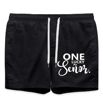 One Lucky Señor Wedding Husband To Be Groom - Swim Trunks - black - Front - AI Model Male 185 light (185cm)