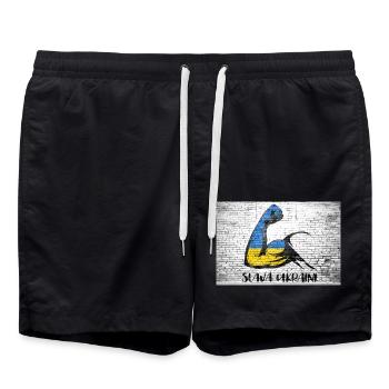 Slava Ukraini lettering motto Ukraine flex muscles - Swim Trunks - black - Front - AI Model Male 185 light (185cm)