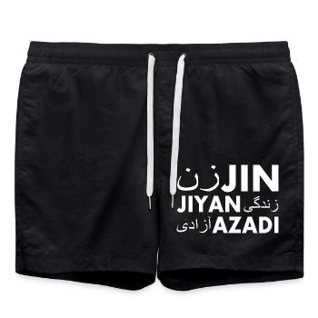 jin jiyan azadi women life freedom - Short de bain - noir - Devant - AI Model Male 185 light (185cm)