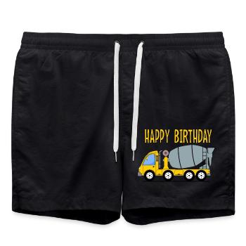 Bétonnière Joyeux anniversaire jaune - Short de bain - noir - Devant - AI Model Male 185 light (185cm)