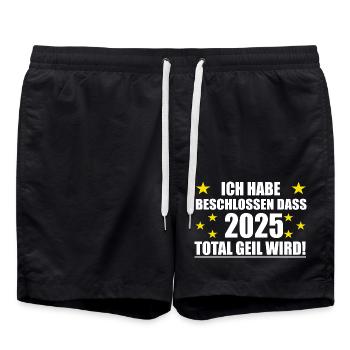 Frohes Neues Jahr 2025 wird geil - Badeshorts - Schwarz - Vorne - AI Model Male 185 light (185cm)
