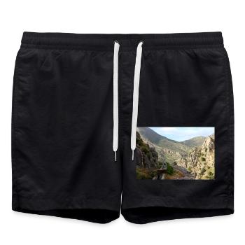 Berg Berge Berglandschaft Poster - Badeshorts - Schwarz - Vorne - AI Model Male 185 light (185cm)