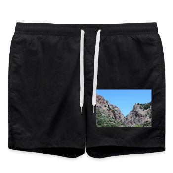 Mountain Mountains Mountain Landscape Poster - Swim Trunks - black - Front - AI Model Male 185 light (185cm)
