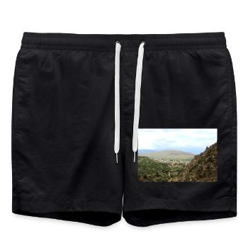Berg Berge Berglandschaft Poster - Badeshorts - Schwarz - Vorne - AI Model Male 185 light (185cm)