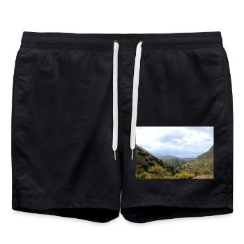 Mountain Mountains Mountain Landscape Poster - Swim Trunks - black - Front - AI Model Male 185 light (185cm)