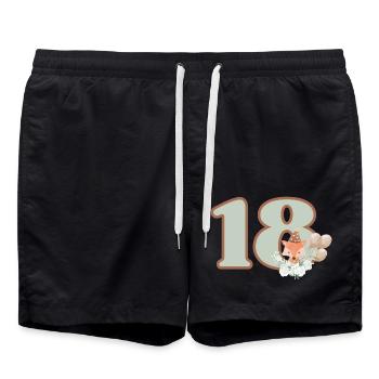 18. Geburtstag Fuchs Blumen - Badeshorts - Schwarz - Vorne - AI Model Male 185 light (185cm)