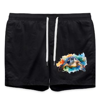 Eine Wasserschildkröte in buntem Aquarellstil - Badeshorts - Schwarz - Vorne - AI Model Male 185 light (185cm)