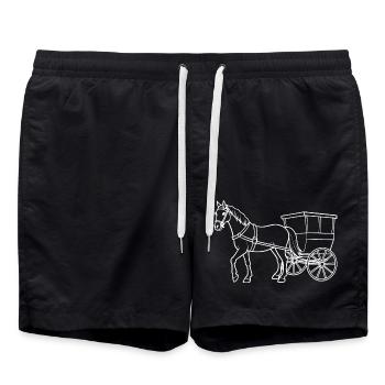 Nostalgische Fahrt - Pferd mit Kutsche - Badeshorts - Schwarz - Vorne - AI Model Male 185 light (185cm)