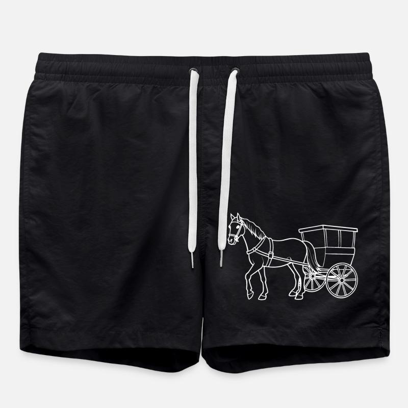 Nostalgische Fahrt - Pferd mit Kutsche - Badeshorts - Schwarz