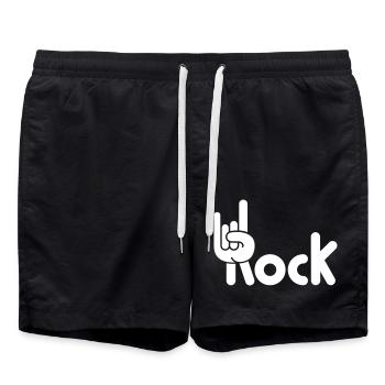 Heavy Metal Hard Rock Musik Hörner Handgeste Logo - Badeshorts - Schwarz - Vorne - AI Model Male 185 light (185cm)