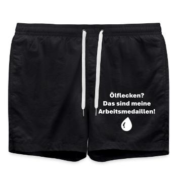 Oil stains are my work medals - Swim Trunks - black - Front - AI Model Male 185 light (185cm)
