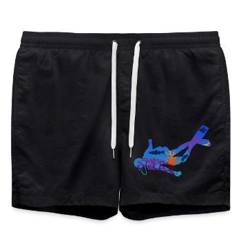 Taucher Unterwasser Silhouette Geschenk - Badeshorts - Schwarz - Vorne - AI Model Male 185 light (185cm)