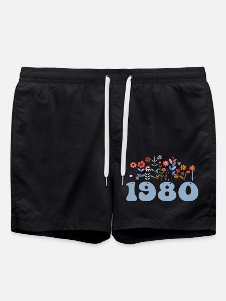 1980 Blumenmuster 1980 Blumen-thema Blumen 1980 - Badeshorts - Schwarz