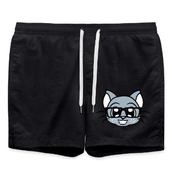 Schlaue Nerd Katze Hornbrille Geek Kätzchen Brille - Badeshorts - Schwarz - Vorne - AI Model Male 185 light (185cm)