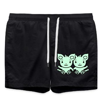 Deux chats heureux 2 amis Couple Équipe Couple - Short de bain - noir - Devant - AI Model Male 185 light (185cm)