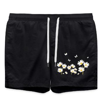 Fleurs marguerites et papillons - Short de bain - noir - Devant - AI Model Male 185 light (185cm)