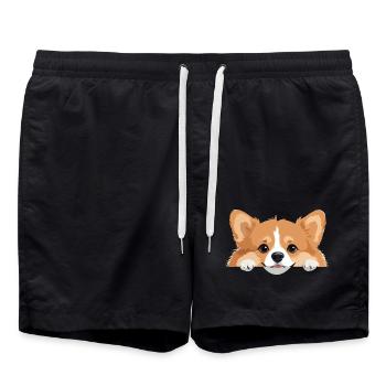 Corgi Peeking Niedliche Entzückende Lustige Tier Karikatur - Badeshorts - Schwarz - Vorne - AI Model Male 185 light (185cm)