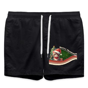 Meowy Christmas - Chaton mignon avec sapin de Noël - Short de bain - noir - Devant - AI Model Male 185 light (185cm)