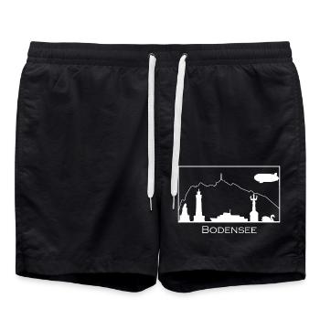 Bodensee & Pfänder | Silhouette filled | Weiß - Badeshorts - Schwarz - Vorne - AI Model Male 185 light (185cm)