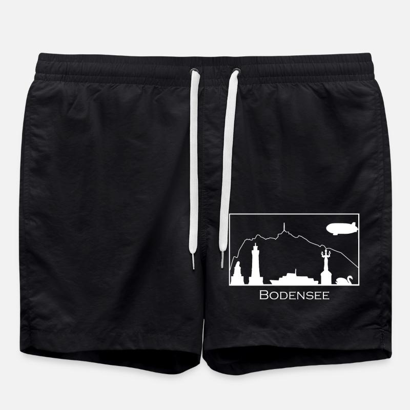 Bodensee & Pfänder | Silhouette filled | Weiß - Badeshorts - Schwarz