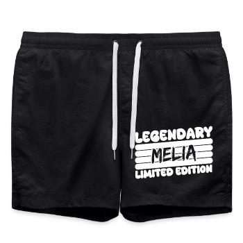 Melia as a name - Swim Trunks - black - Front - AI Model Male 185 light (185cm)