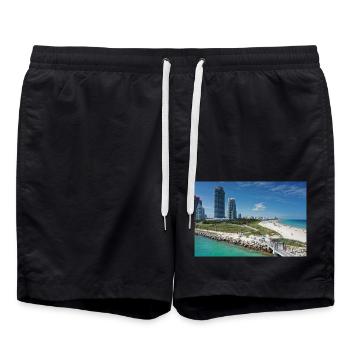 Miami Beach Piermit Wolkenkratzer - Badeshorts - Schwarz - Vorne - AI Model Male 185 light (185cm)
