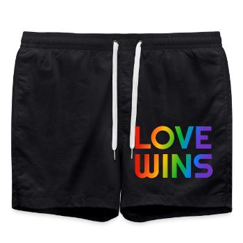 Love Wins rainbow LGBTQ gay - Swim Trunks - black - Front - AI Model Male 185 light (185cm)