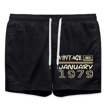 Vintage Janvier 1979 - Anniversaire Janvier 1979 - Short de bain - noir - Devant - AI Model Male 185 light (185cm)