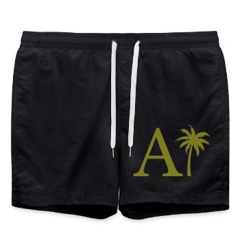 Buchstabe A Grüne Palme - Badeshorts - Schwarz - Vorne - AI Model Male 185 light (185cm)
