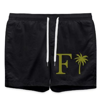 Lettre f vert Palm - Short de bain - noir - Devant - AI Model Male 185 light (185cm)