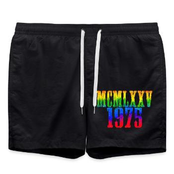 1975 Vintage Retro 70s 50 Born Birthday Party Wife - Swim Trunks - black - Front - AI Model Male 185 light (185cm)