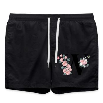 Lettre w fleurs rose - Short de bain - noir - Devant - AI Model Male 185 light (185cm)