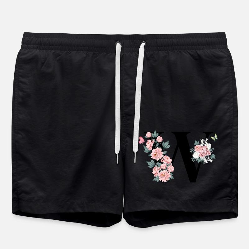 Letter w Pink Flowers - Swim Trunks - black