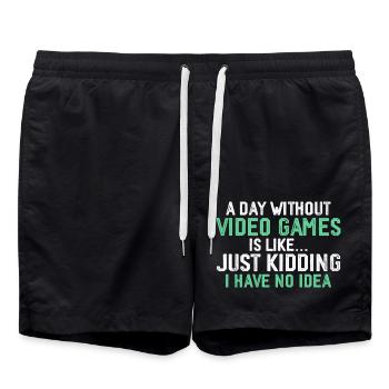 A Day Without Video Games, Funny Gamer, Gaming - Short de bain - noir - Devant - AI Model Male 185 light (185cm)