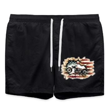 Motorrad mit einer USA Flagge - Badeshorts - Schwarz - Vorne - AI Model Male 185 light (185cm)