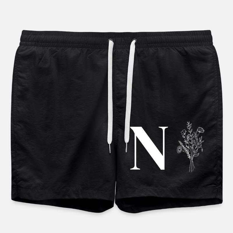 Minimalistische Blumen - Badeshorts - Schwarz