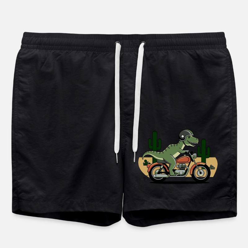T-Rex on a Motorcycle - Swim Trunks - black